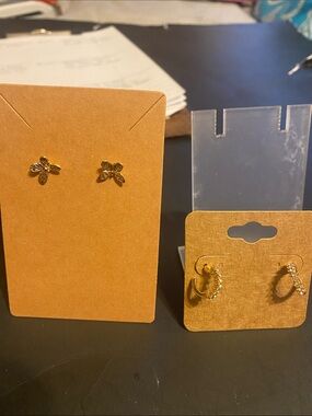 Gold Bee Studs and Crystal Huggie Hoop Earring Set